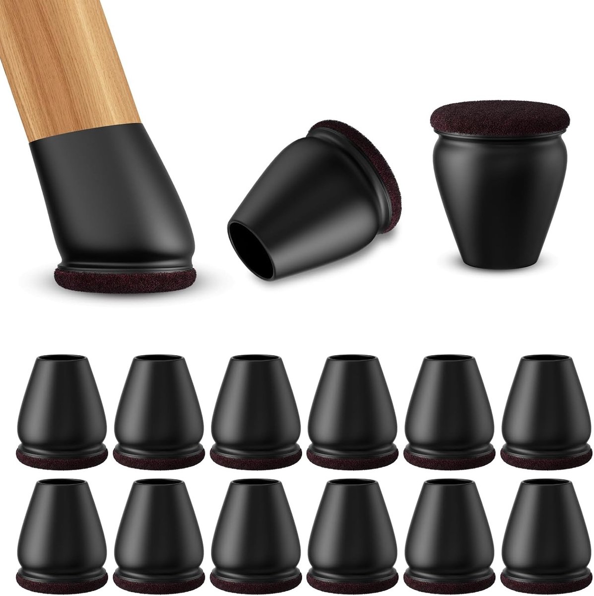 Zwarte Beschermdoppen voor Stoelpoten - Zwart - Fit 10-14 mm - TPE Vloerbeschermers met Vilt - Voor Meubels