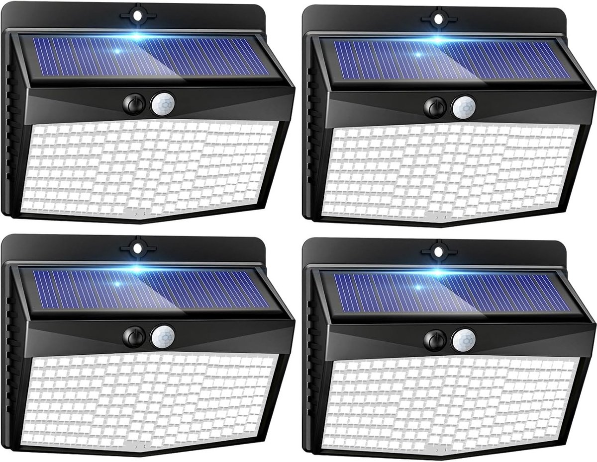 Solar Buitenlamp met Bewegingsmelder - 4 Stuks - 1 x 1 x 1 cm - Waterdichte LED Lamp voor Tuin en Buitenruimtes