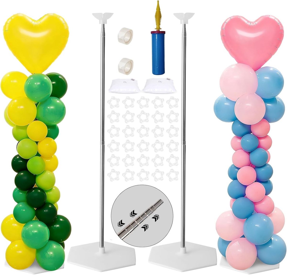 Ballonstandaard Set - Set van - 2 m - Verstelbare Telescoopstandaard met Ballonpomp - Voor Verjaardagen en Bruiloften