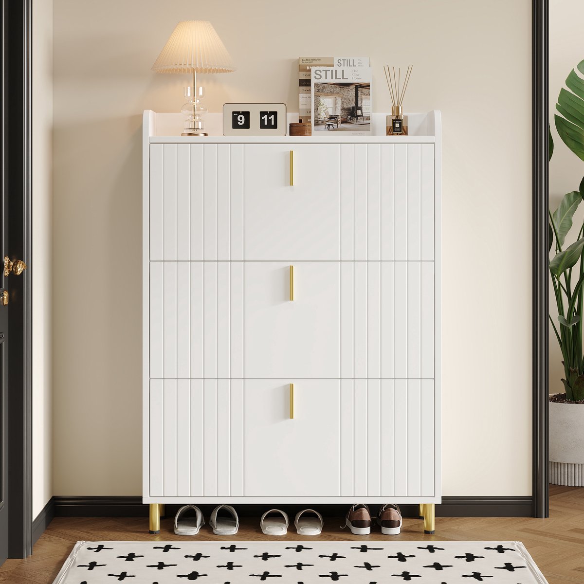 COVREO Schoenenkast 80 x 23 x 123,5 cm wit MDF, 3 klappen en verstelbaar