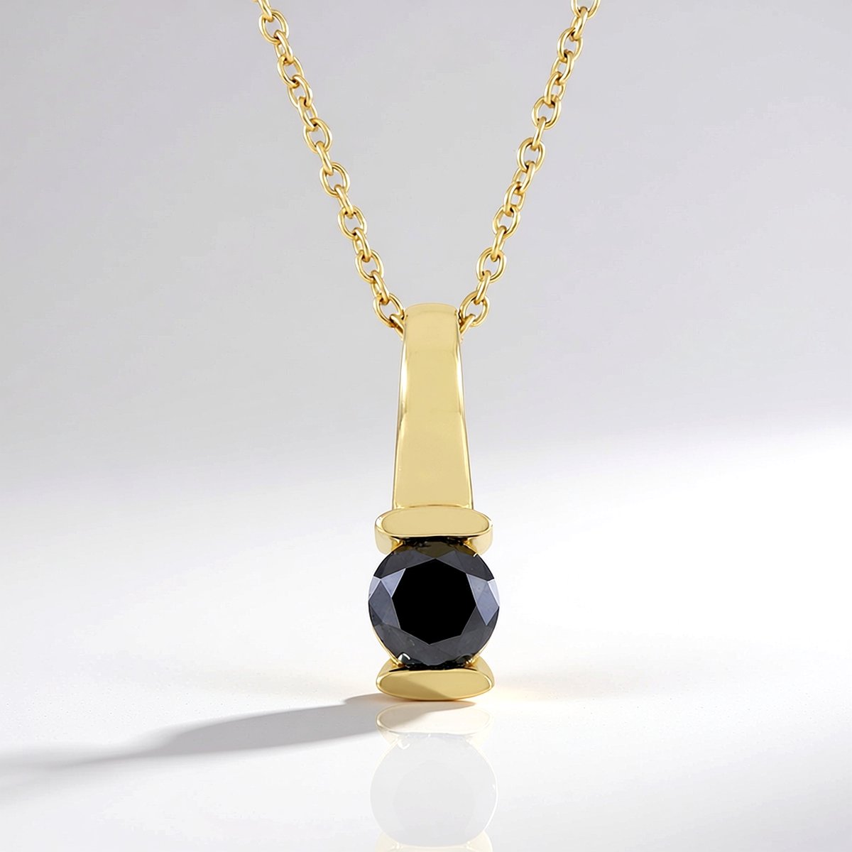 Cavill - Zilveren Halsketting 925 Sterling Zilver Verguld - 0,765 ct Zwarte Diamanten Rond Briljant - Elegant Dames Sieraad - 45 cm