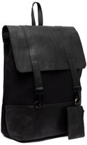 Beocca Finn Rugzak Leer en Canvas Dames Heren - Laptoptas 17 inch - Lichtgewicht Laptop Rugtas met Gevoerd Laptopvak - Plantaardig Gelooid Leer - 25 liter - Zwart