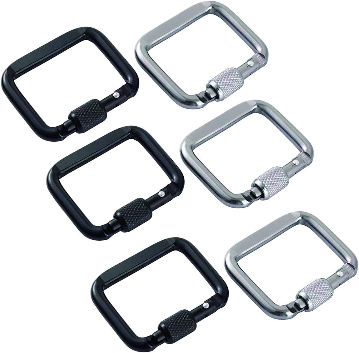 KZQ 6 vierkante karabijnhaken van aluminiumlegering met schroefsluiting – Karabijnhaken met schroefvergrendeling – Sleutelhangers – Geschikt voor buitensporten, wandelen, kamperen en vissen.C