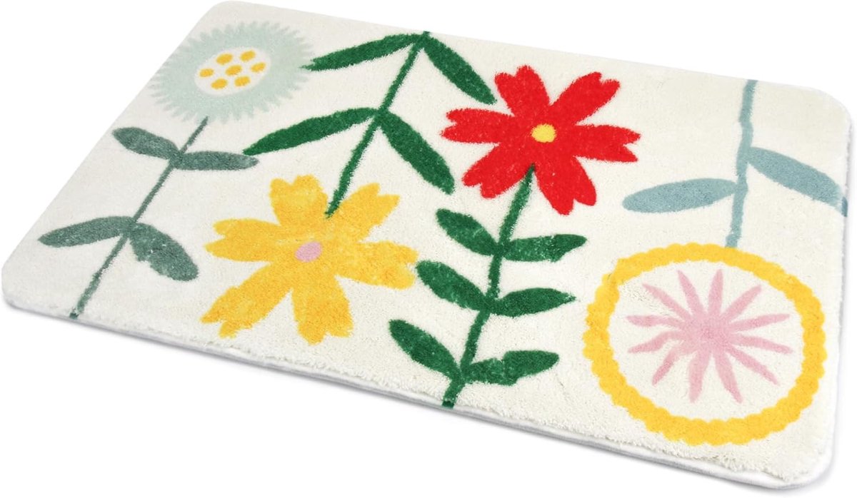 Badmat Microvezel - Badkamermat Antislip - Vocht Absorberen - Zachte Dichte Pool - 40 x 60 cm - Bloem