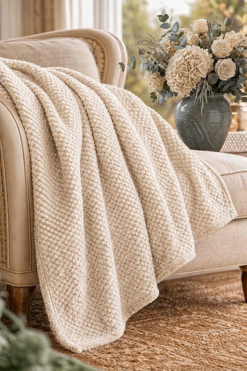 Plaid Deken 150x200 cm BOSALONI HOME – Zacht en Warm, Elegante Woondeken voor Bank en Bed, Decoratief en Comfortabel – Wit