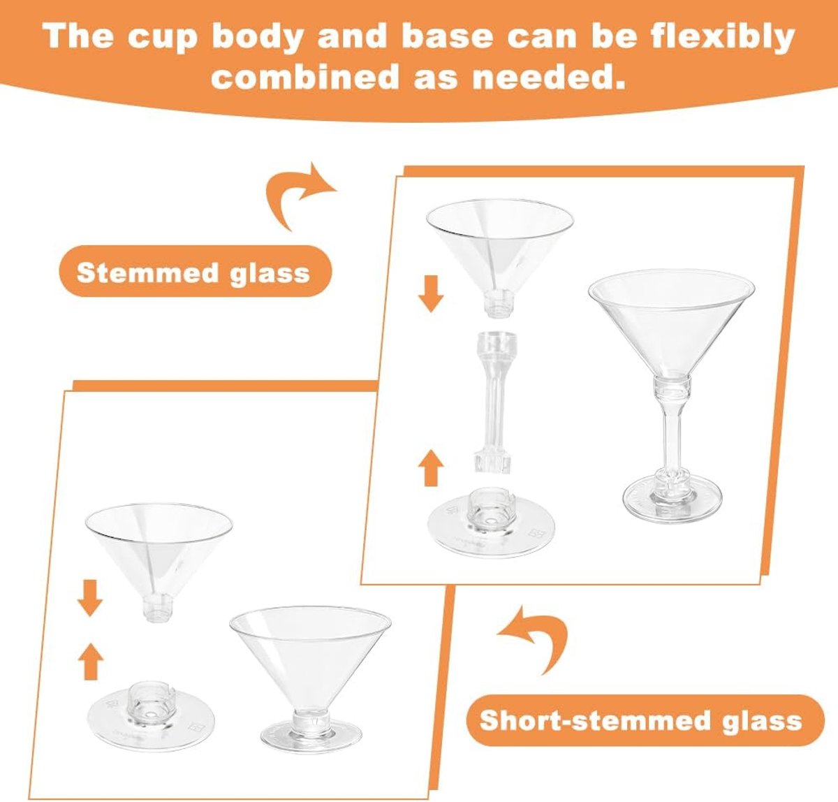 Martini Cocktailglazen, set van 30 herbruikbare martiniglazen, plastic cocktailglazen, 150 ml, klassieke Margarita-glazen, espresso Martini met steel, dessertbeker voor feest, bruiloft