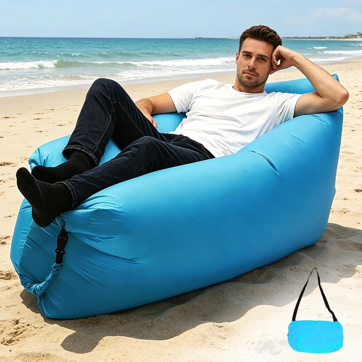Opblaasbare Sofa 200 x 70 cm voor Camping en Buitenactiviteiten - Ideaal voor Strandfeesten, Zwembaden en Recreatie