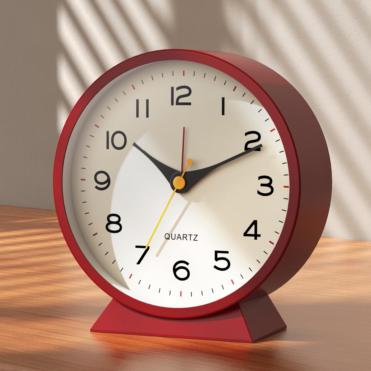 SnelShoppen - Retro 4.5 Inch Analoge Wecker, Stille Tafelklok met Licht, Batterij-aangedreven, Metaal, Rood voor Woonkamer, Slaapkamer, Nachtkastje, D