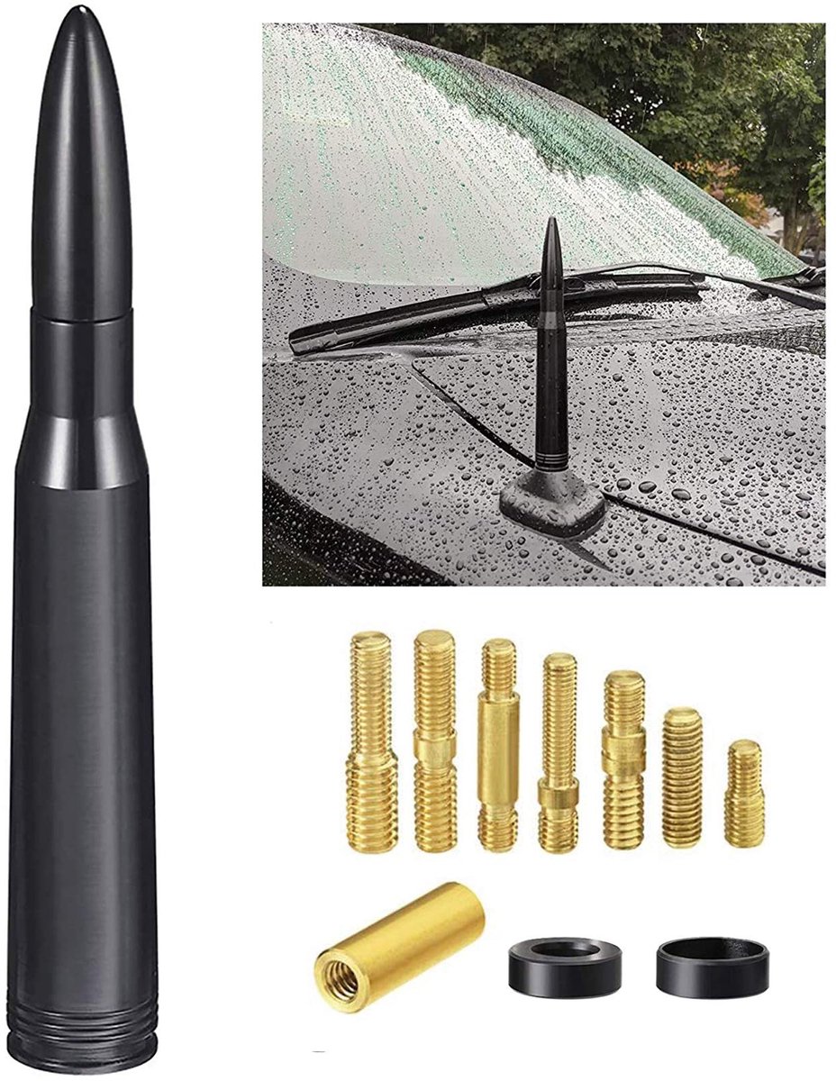 14cm Auto-antenne met 8 adapters, Mast Bullet Shape Waterdichte Auto-antenne Vervanging Compatibel met Voertuig Vrachtwagen SUV Auto Audio HD Radio Stereo Tuner Hoofdeenheid CD Media Receiver