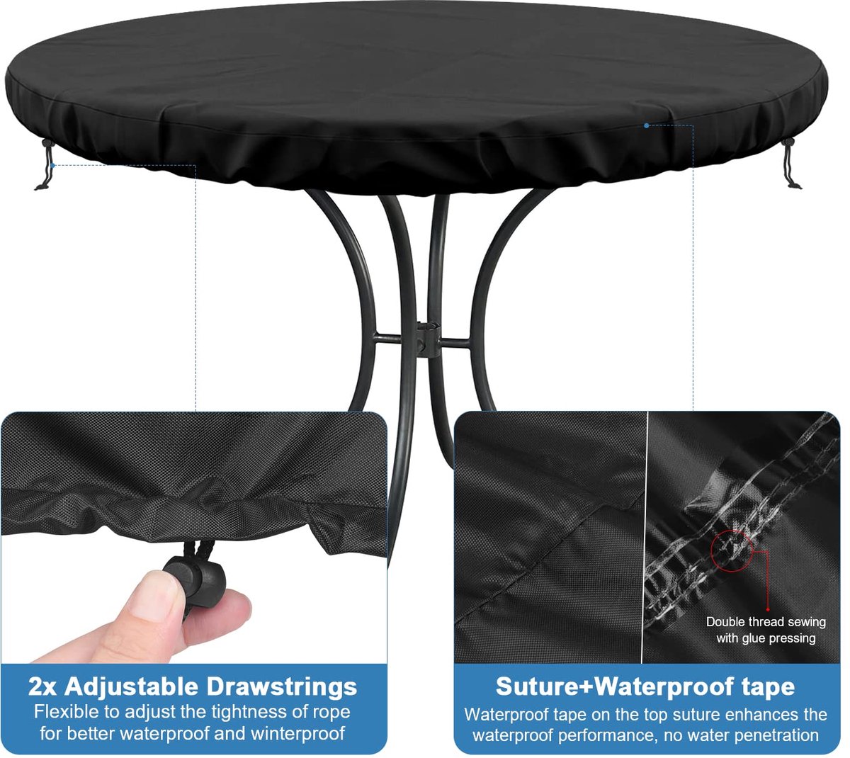 Tafelbladhoes, rond, tuinmeubelen, tuintafel, hoes, tafelblad, beschermhoes, tuinmeubelen, winterbestendig, afdekking, tafelblad, outdoor, waterdichte afdekhoes, vuurplaat afdekking, Ø110 x