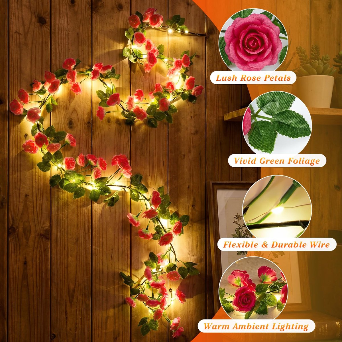 Bloemen, 1,8M 40 LED Kunstrozen Ranken Lichtslinger Op Batterijen, Waterdichte Bloemenslinger Lichtslingers voor Tuin Huwelijk Feest Verjaardagsdecor