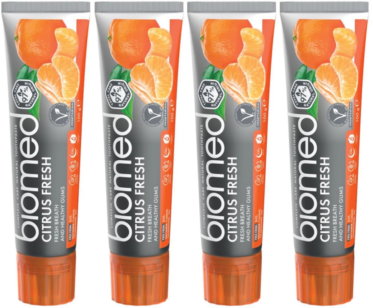 BIOMED Citrus Fresh - Tandpasta zonder fluoride - Verfrissende citrus smaak, 4-pack