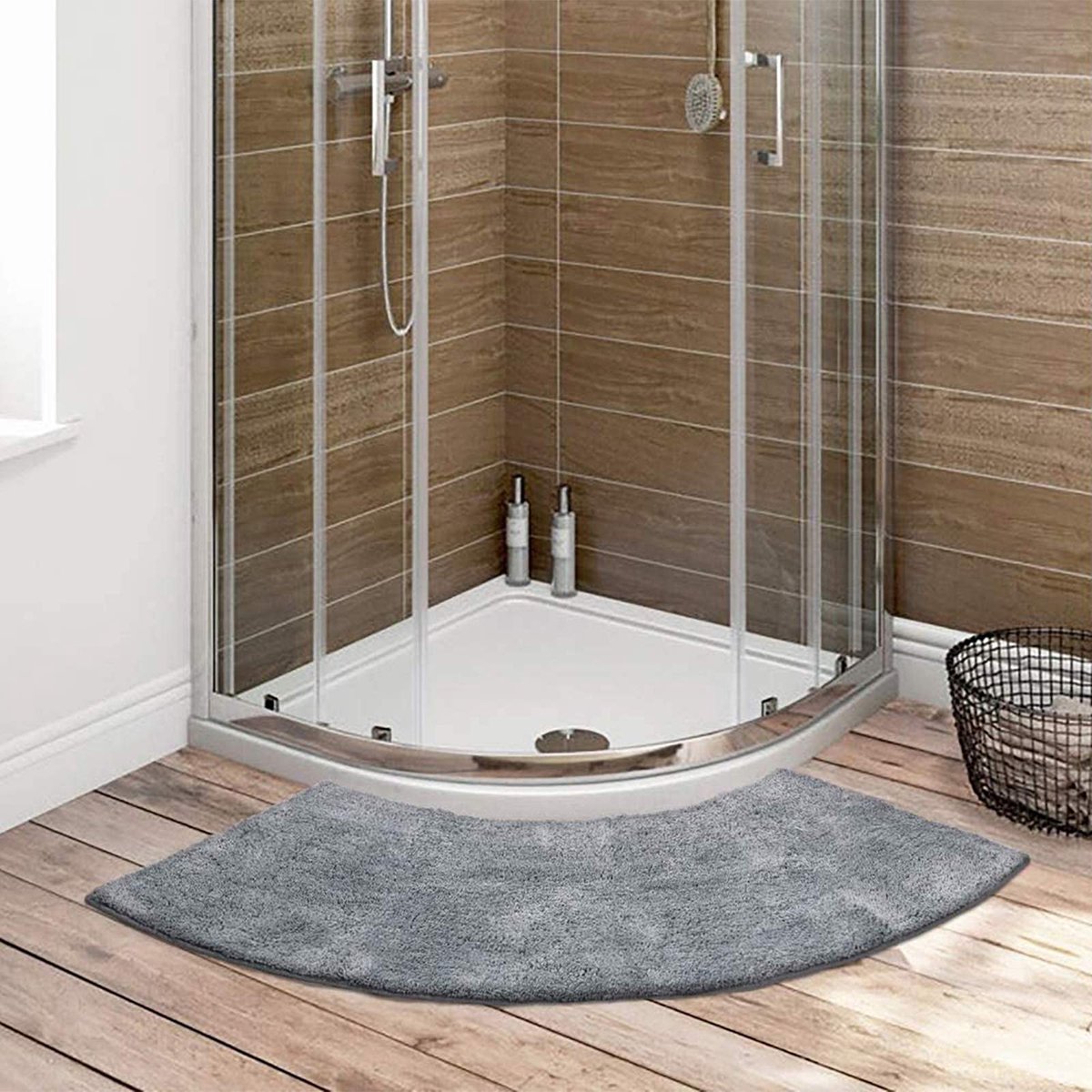 antislip microvezel gebogen badmatten voor douche, pluizig kwadrant douchematten tapijt, wasbare gebogen badmat