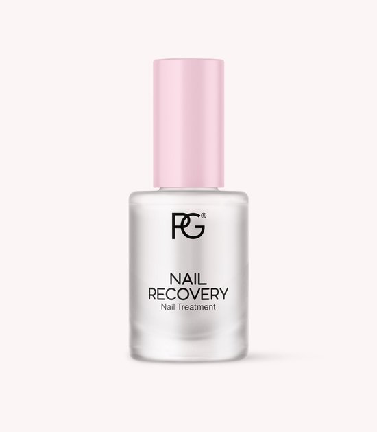 Glazen flesje "Nail Recovery Nail Treatment" van Pink Gellac met lichtroze dop.