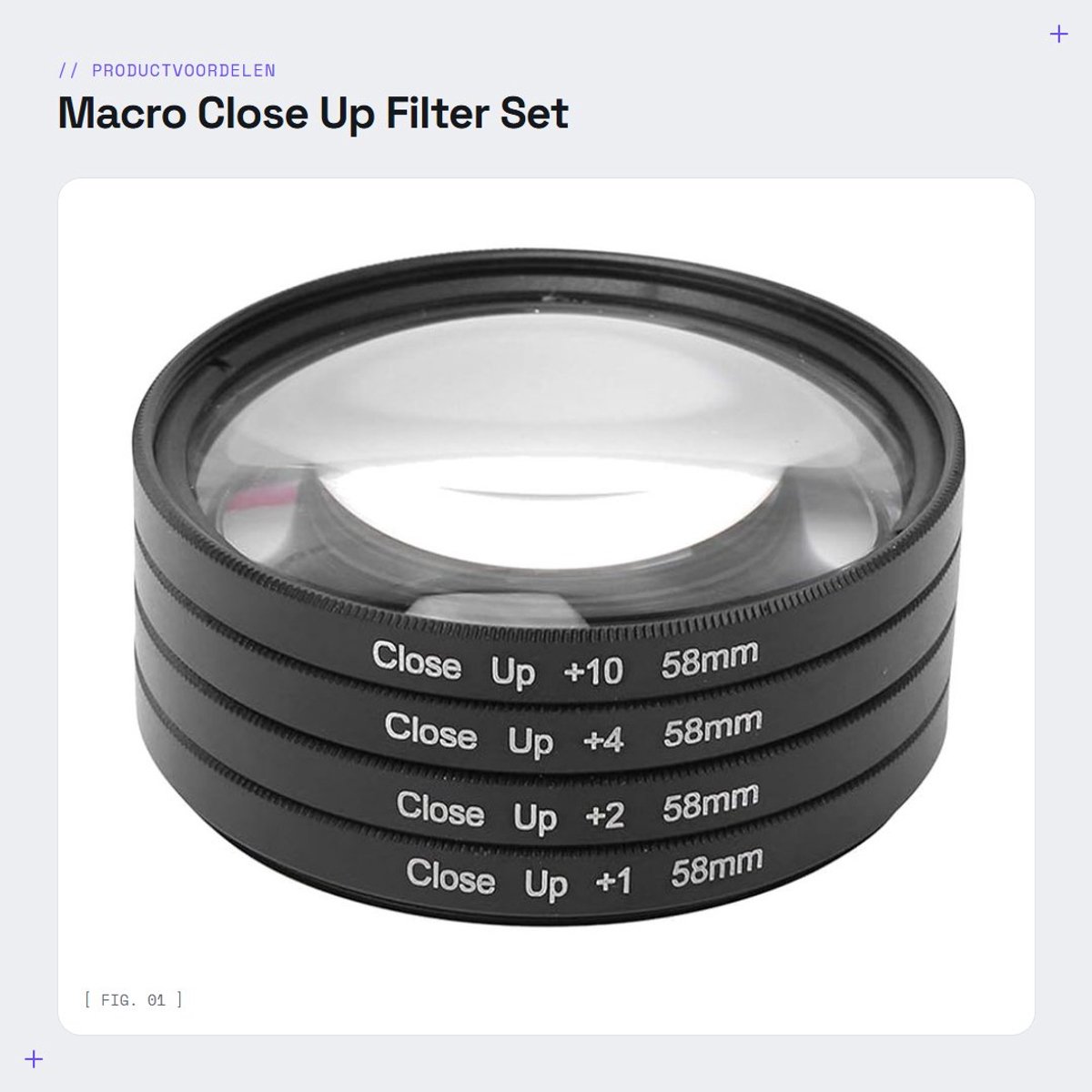 Dailygoods- Macro Filter Set - Optisch Glas +1/+2/+4/+10 - 58mm - Accessoire voor Nikon/Sony Camera's - Kwaliteitsproduct - Verhoogt lichtbereik - Close-up Lens