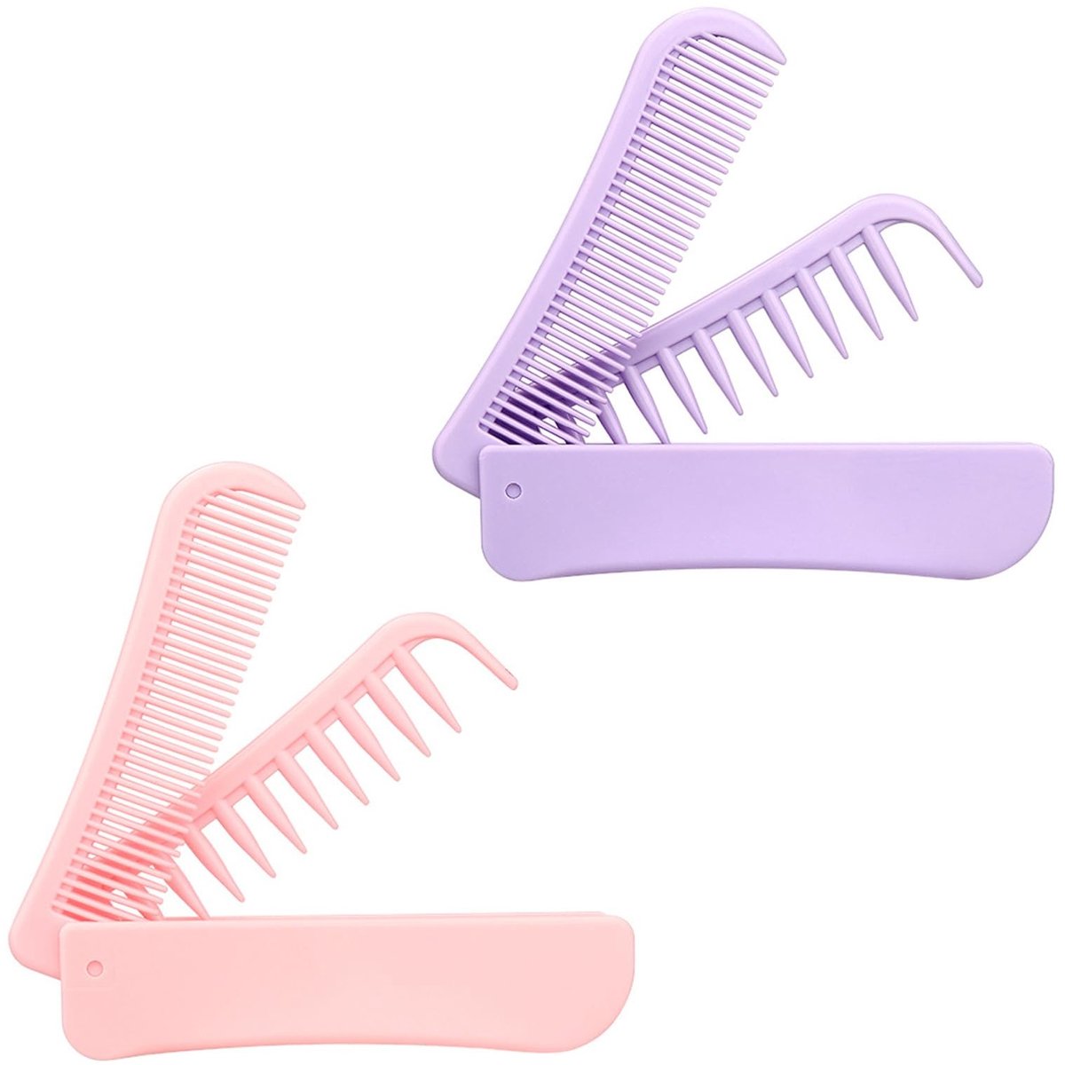 Dailygoods - 2-delige opvouwbare kammen voor vrouwen, draagbare reiskam van kunststof, 2-in-1, kleine compacte kam met fijne en brede tanden, voor alle haartypes