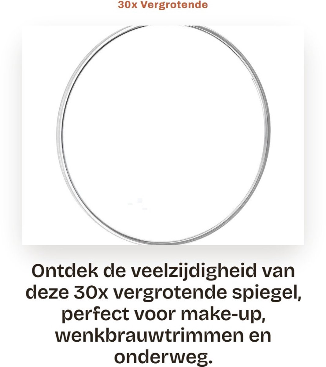 Dailygoods- Vergrotende Spiegel 30x - Ronde Spiegel 15,2 cm - Lichtgewicht Draagbaar - 3 Zuignappen - Ideaal voor Make-up - Eenvoudige Installatie - Make-upspiegel