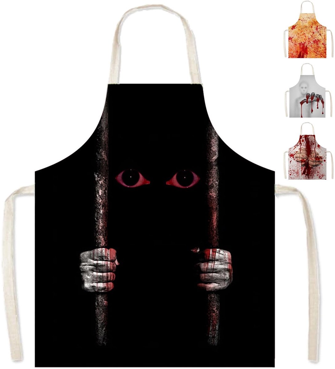 Dailygoods - Halloween schort bloedspetter voor volwassenen, 65 x 75 cm enge bloedige slager kostuum cosplay accessoires, verstelbare waterdichte keuken koken serveerster chef-kok schort