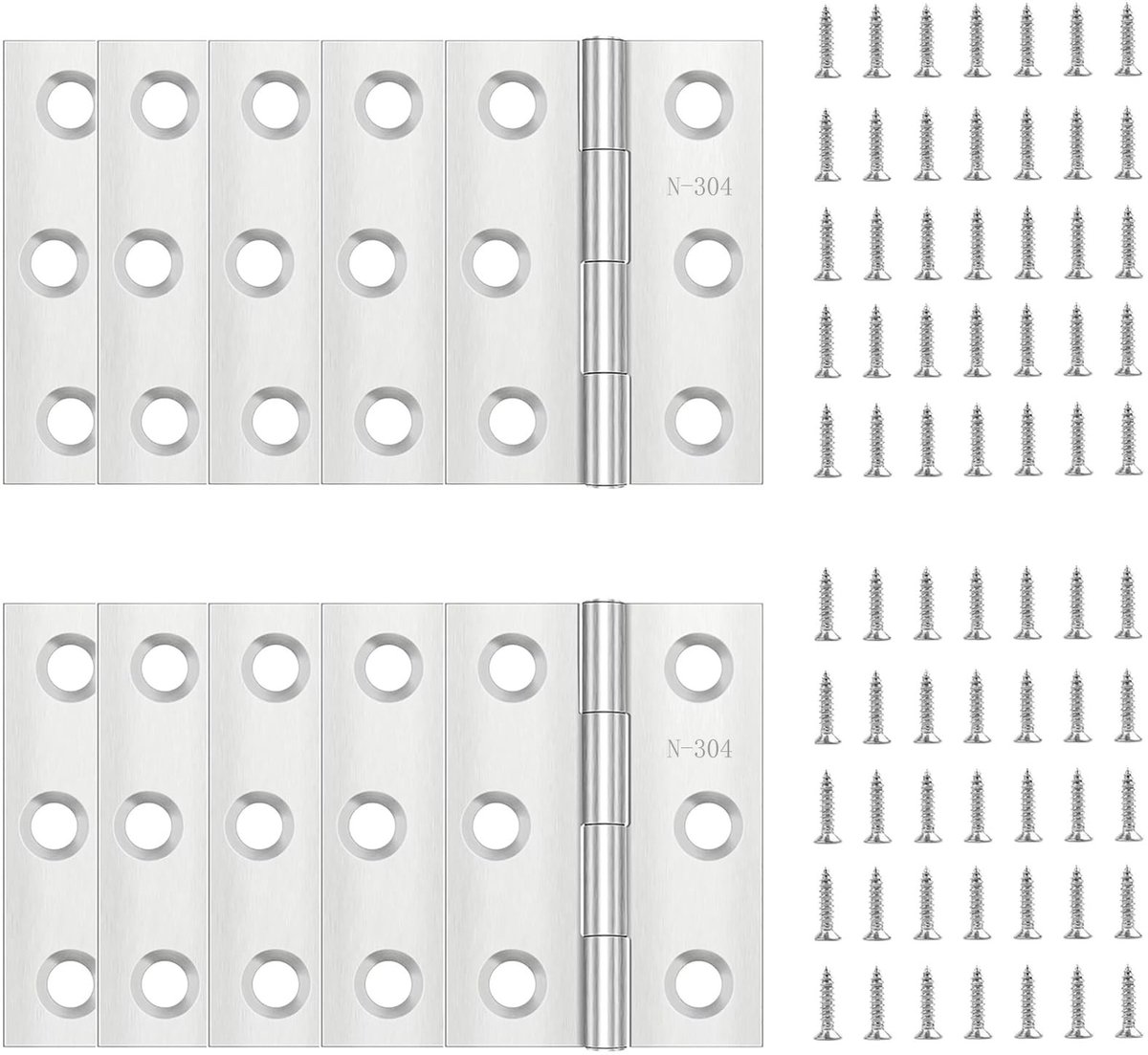 Dailygoods - Scharnieren, 10 stuks, inklapbaar, zilver, roestvrij staal, scharnieren voor deuren, ramen, kasten met schroeven (10 stuks, 75 x 50 mm)