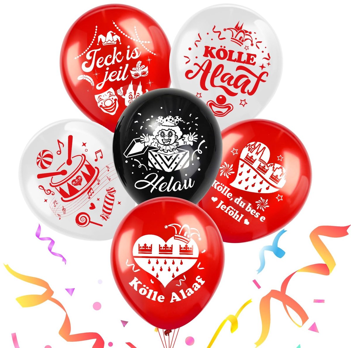 SnelShoppen - 30 Stuks Carnaval Ballonnen Decoratie 2025, Rode Witte Latex Ballonnen voor Carnaval, Feestdecoratie, Alaaf Helau, Feest, Versiering