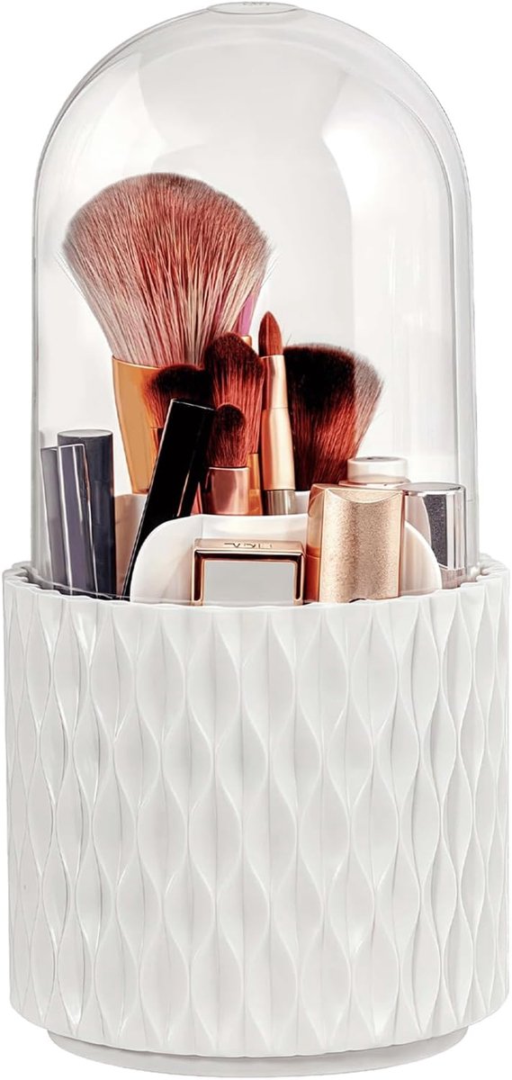 Make-up Cosmetica-organizer, 360 Graden Draaibare Make-upborstelhouder, Organizer, Transparant, Stofdicht, 11 x 23 cm (Wit B)