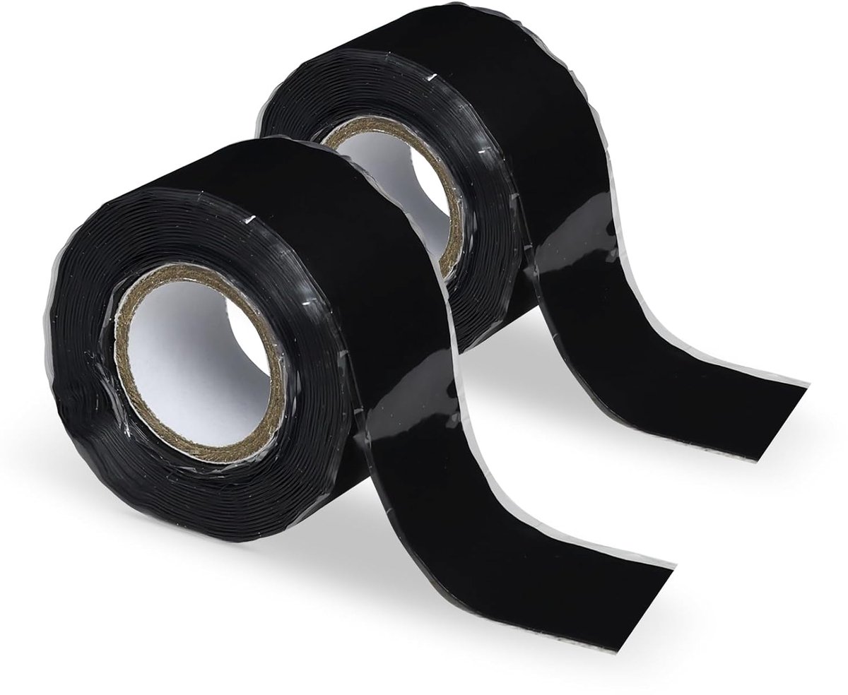 2 rollen zelfklevende siliconen band, 2,5 cm x 3 meter, zelfklevende afdichtingstape, waterdichte isolatietape, plakband, siliconen tape, afdichtingstape voor slangreparatie, kabelreparatie, zwart