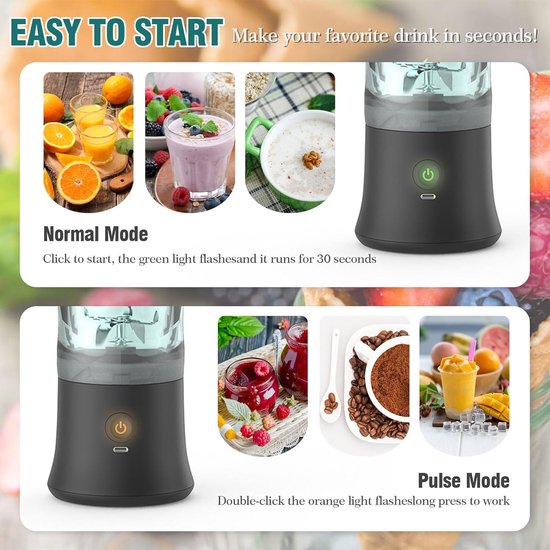 Draagbare mixer - Smoothie maker - Drankjes maken - 6 roestvrijstalen messen - 600 ml - Zwart — afbeelding 3
