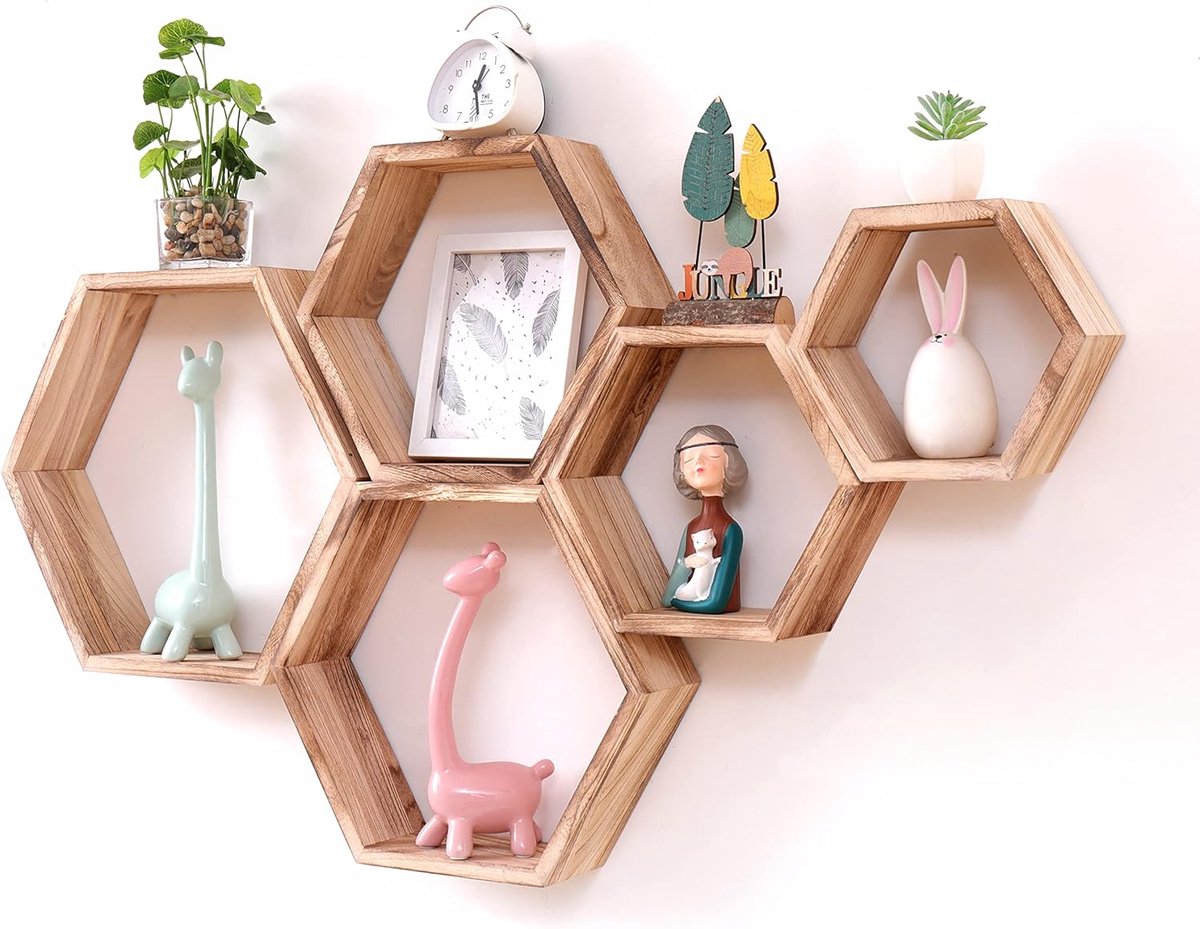 Zwevende planken honingraatplanken wandmontage houten boerderij opslag wandplank voor badkamer, keuken, slaapkamer, woonkamer, drijfhout afwerking decor, licht Brwon