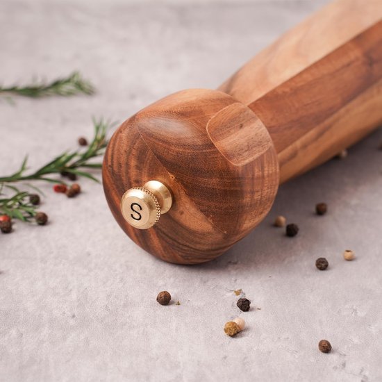 Zoutmolen, zout- of pepermolen met verstelbare keramische slijpkern, kruidenmolen voor peper en zout, acaciahout, 20,5 cm hoogte, bodemdiameter: 6 cm (dienblad is NIET inbegrepen) — afbeelding 2