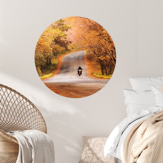 WallCircle® - Behangcirkel 100x100 cm - Muurstickers Motor - Weg - Herfst - Muurcirkel woonkamer - Wandcirkel slaapkamer - Kamer decoratie zelfklevend - Muurdecoratie accessoires XXL