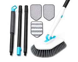 BOTC Douche Schrobborstel - 128cm steel - 3-in-1 Reinigingsborstels met 3 verschillende reinigingskoppen - Badkamer- Wit