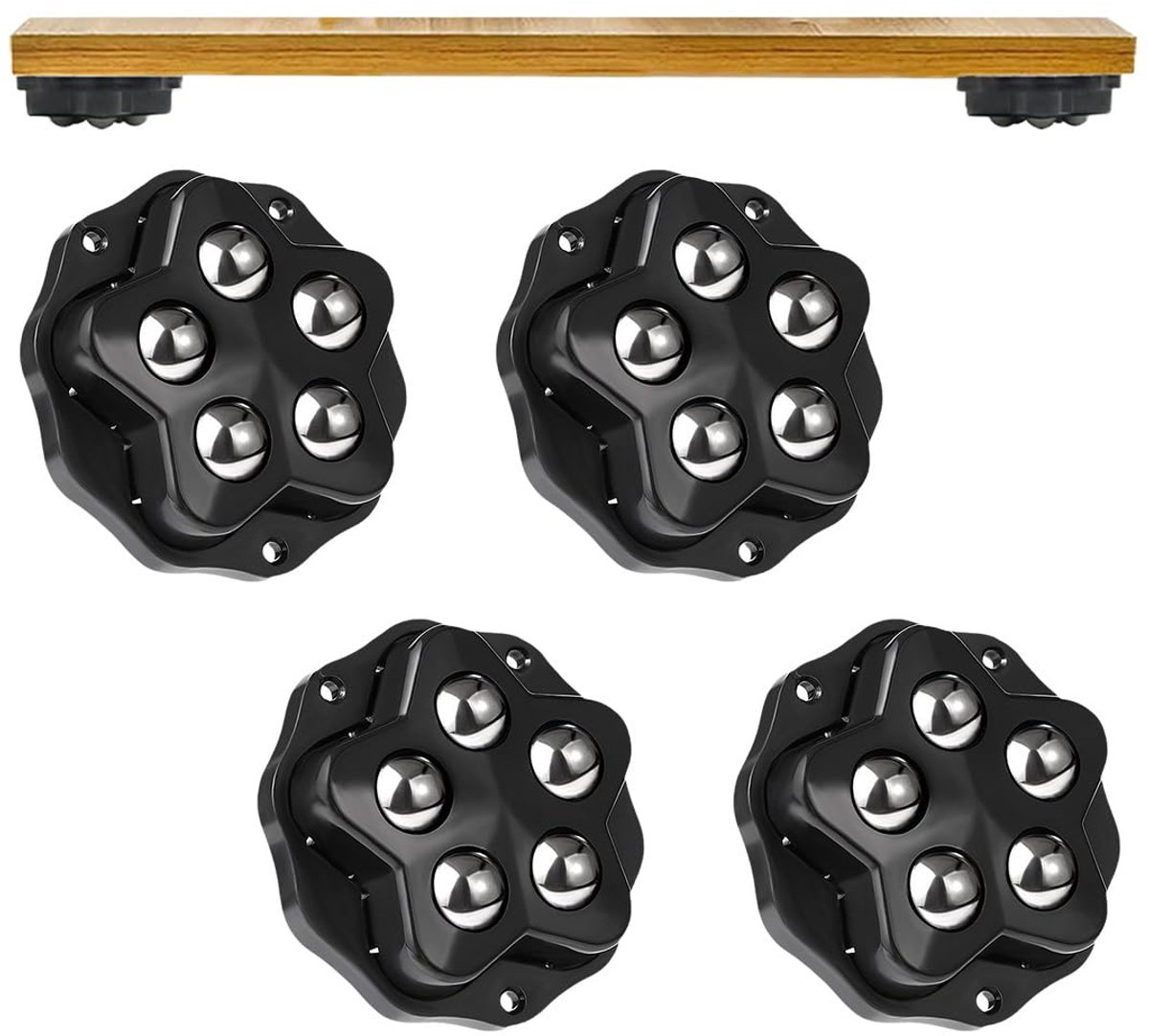 4 stuks kogelwielen, zware belasting, meubelwielen, plat, kogelwielen voor meubels, wielen om te lijmen, 200 kg, zelfklevende sterke wieltjes, 360 graden wielen voor meubels, opbergdoos, kleine