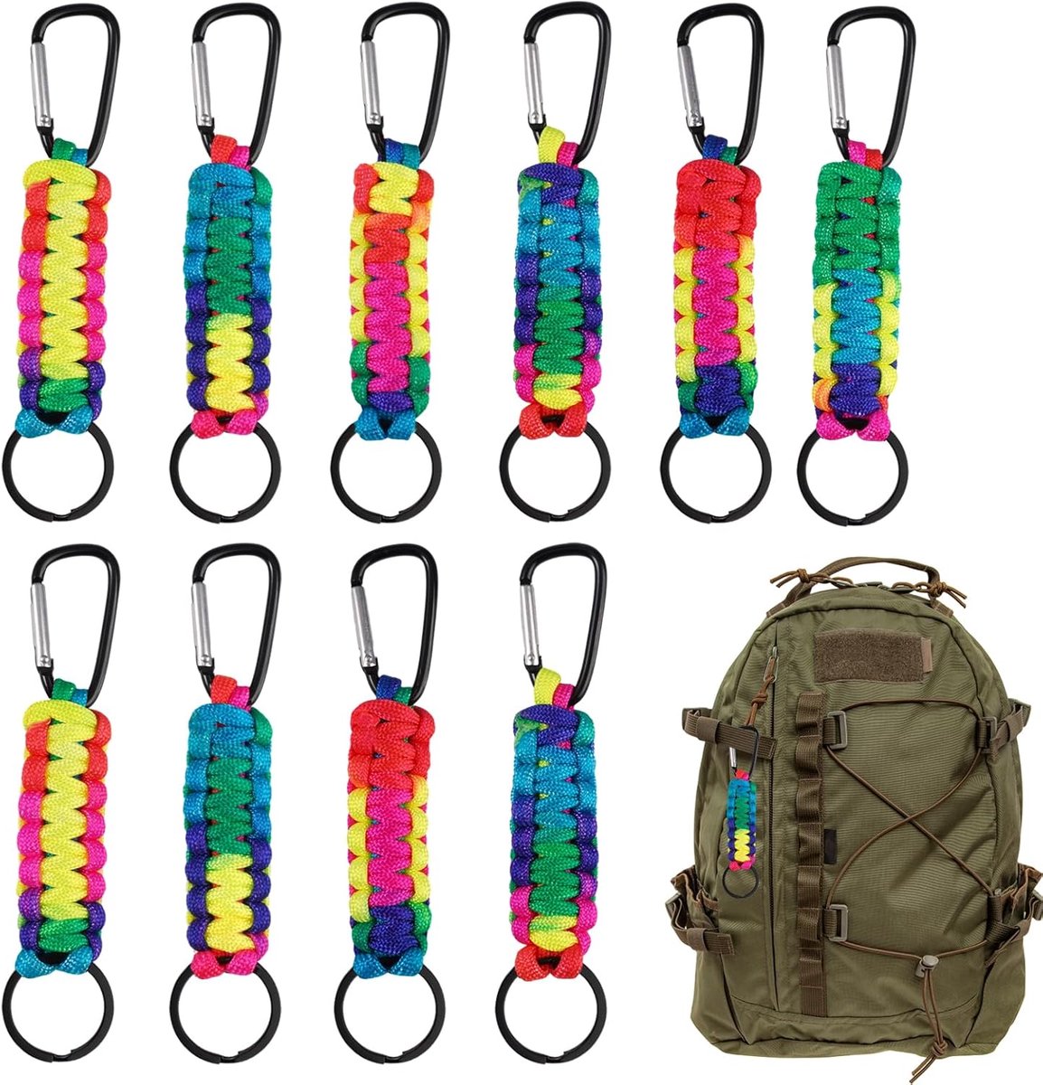 Paracord-sleutelhangers met Karabijnhaak,Gevlochten Paracord karabijnhaak | Outdoor Karabijnhaak Haken Koord Clip, voor Opknoping Dleutels of Waterfles Sleutels Rugzak Camping Wandelen
