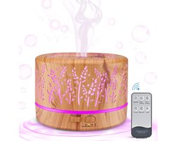 zurabini - Aroma Diffuser- Luchtbevochtiger - met Afstandsbediening - 500ml Geurverspreider voor Etherische Oliën - Aromatherapie Diffuser met 7 LED Kleuren, Timer en Automatische Uitschakeling - Houtlook