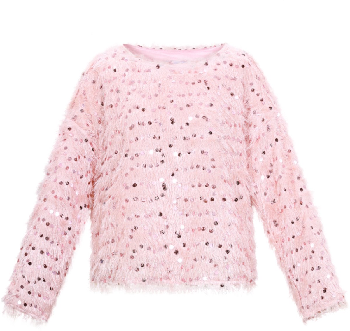 Comfortabele Geweven Polyester Dames Top met Lange Mouwen en Pailletten - Roze - Maat M