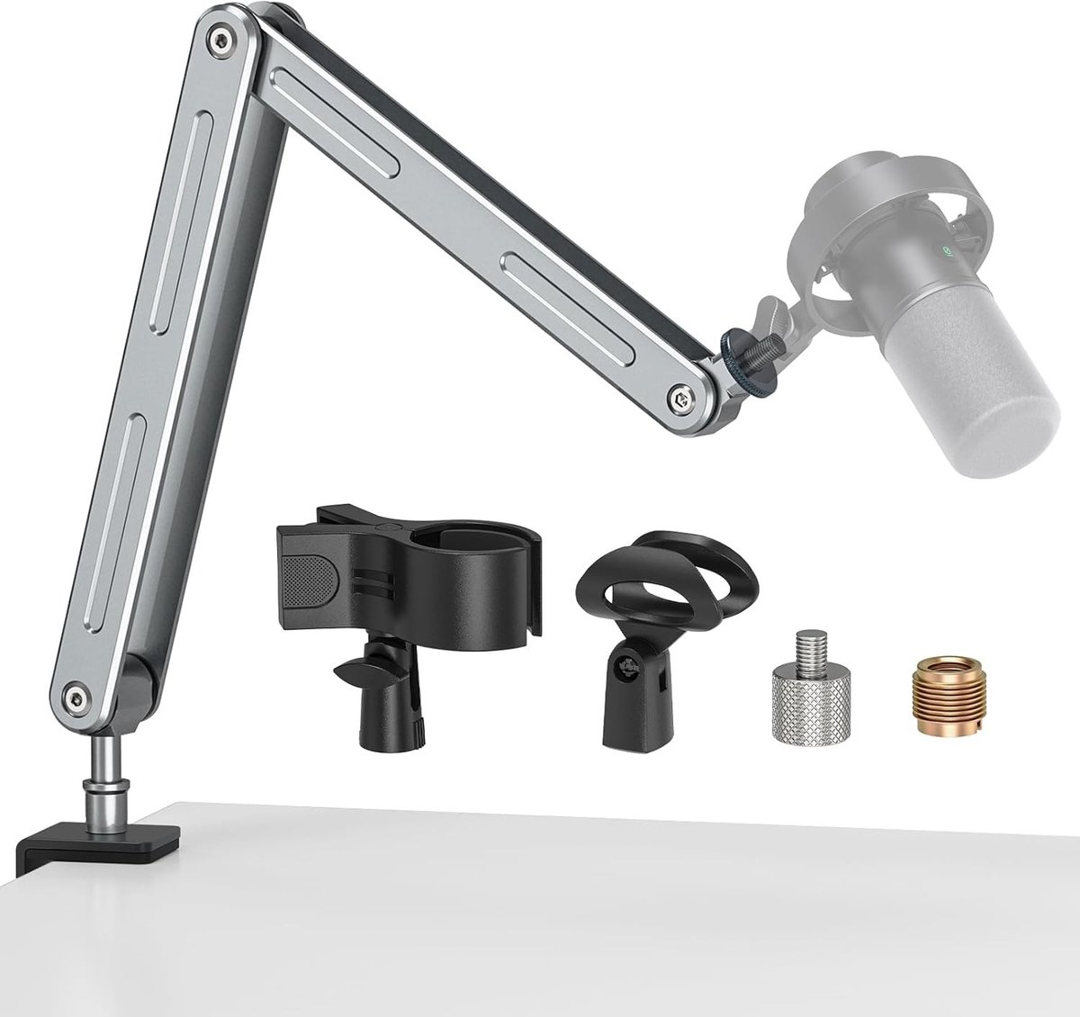 Verstelbare Microfoonarm van Aluminium met Tafelmontage, Ideaal voor Streaming, Opnames en Zingen, Inclusief 3/8" naar 5/8" Schroefdraad