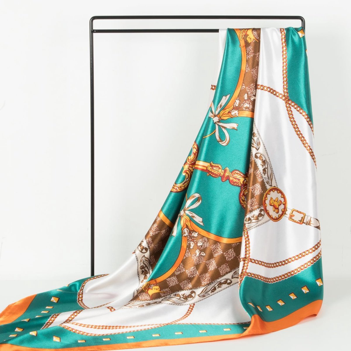 Damessjaal, 90 x 90 cm, bedrukte sjaal met artistiek design, ideaal voor lente en zomer, modieus accessoire voor haar en hals