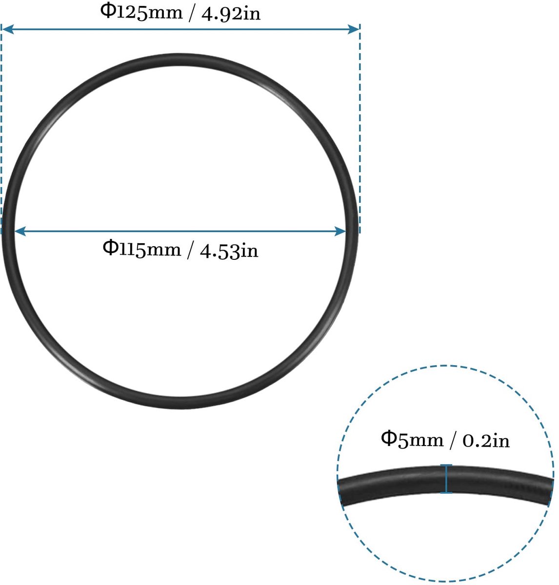1 stuk nitrilrubber afdichtingsring 125 mm x 115 mm x 5 mm voor waterkraan loodgieter reparatie afdichting, zwart