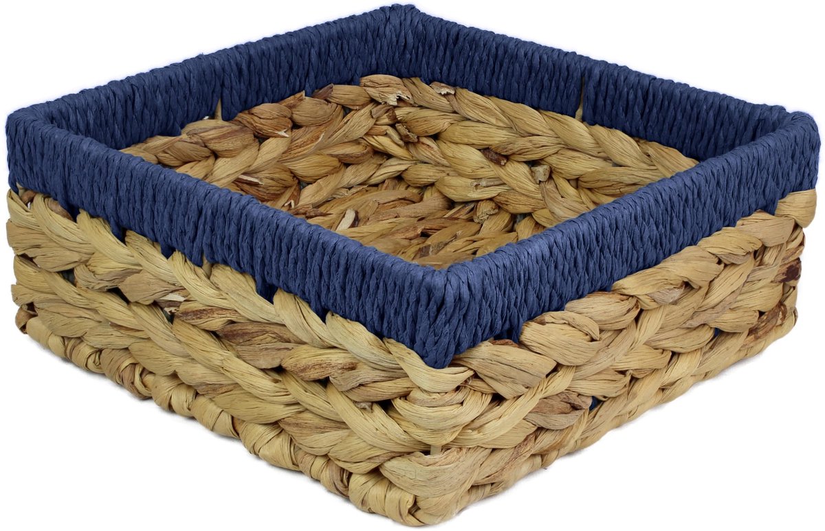 Manden voor opslag. Natuurlijk met blauwe randen voor planken open mand decoratieve gift mini lade make-up keuken organizer (1 x Pack, Large 22cm)