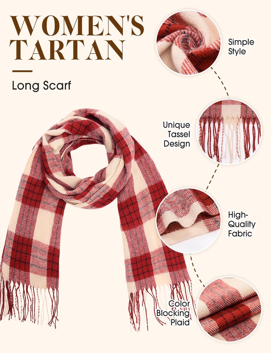 Wintersjaal voor dames, geruit, lange sjaal, warm, grote sjaals, zachte sjaals, kwastjes, elegant, wikkelsjaal, stola, sjaal