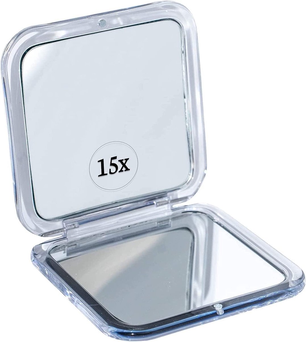 Inklapbare reisspiegel met 15-voudige vergroting, kleine cosmetische spiegel voor make-up op reis, 8,4 cm mini vierkante handspiegel inklapbaar (zilver)