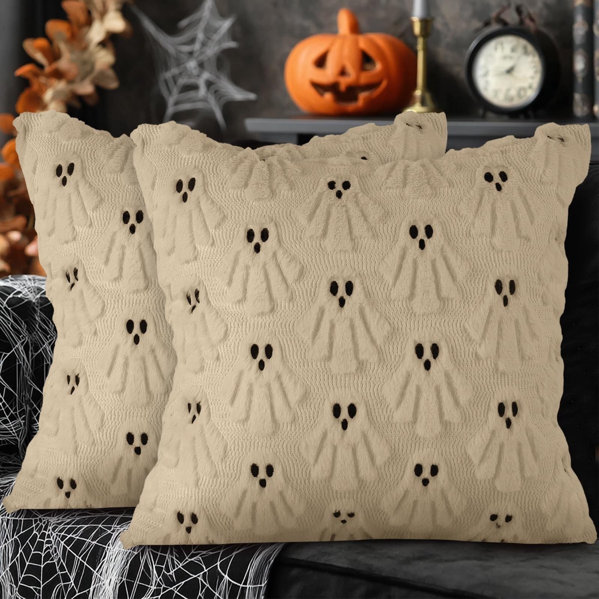 Dailygoods- Kussenhoezen Set van 2 - Halloween Kussenslopen - Spookachtig Ontwerp - Zacht Pluche - 40 x 40 cm - Huisdecoratie - Sierkussenslopen