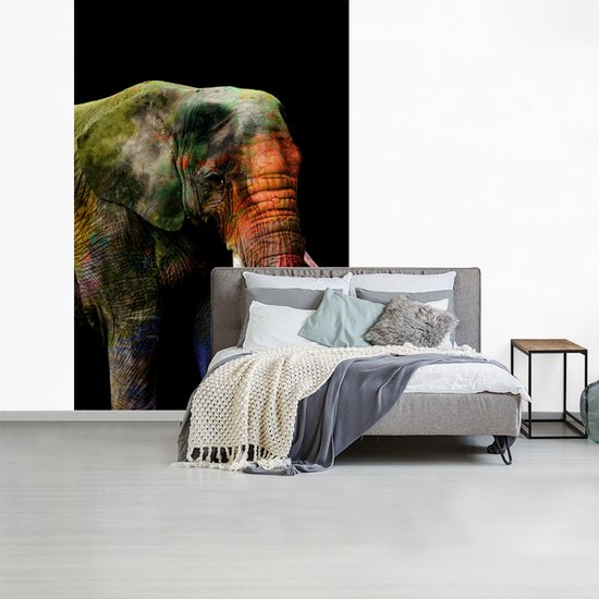 Behang - Fotobehang Olifant - Verf - Zwart - Breedte 225 cm x hoogte 350 cm