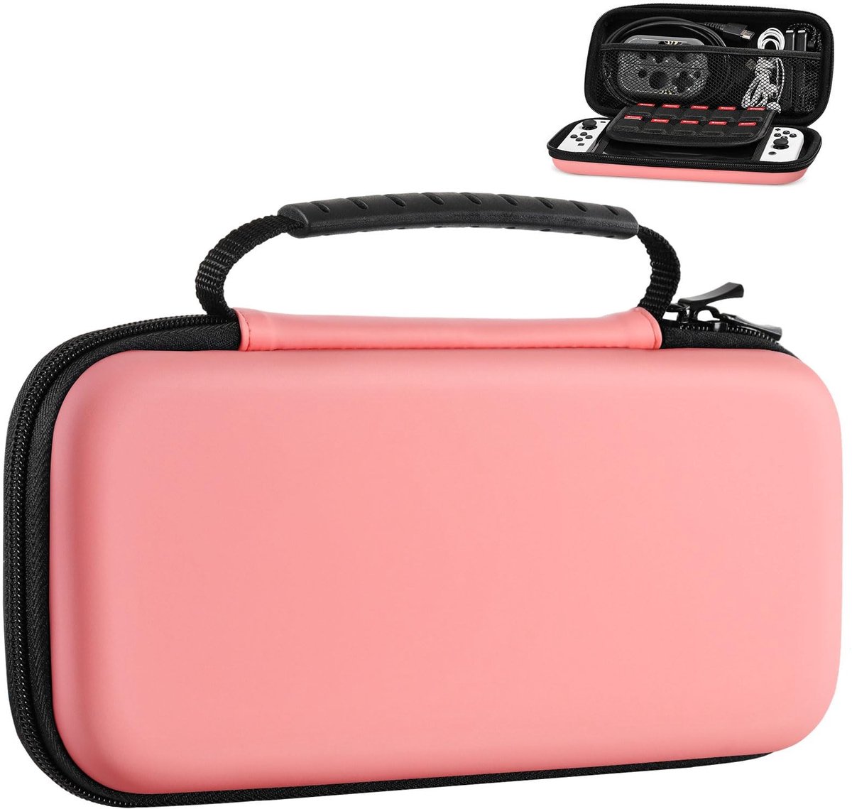 Dailygoods - MoKo Carrying Case for Nintendo Switch OLED Model/Nintendo Switch, Hard Shell Portable Travel Carry Case w/10 Game Card Slots Compatible with Nintendo Switch Console & Accessories, Grapefruit Red