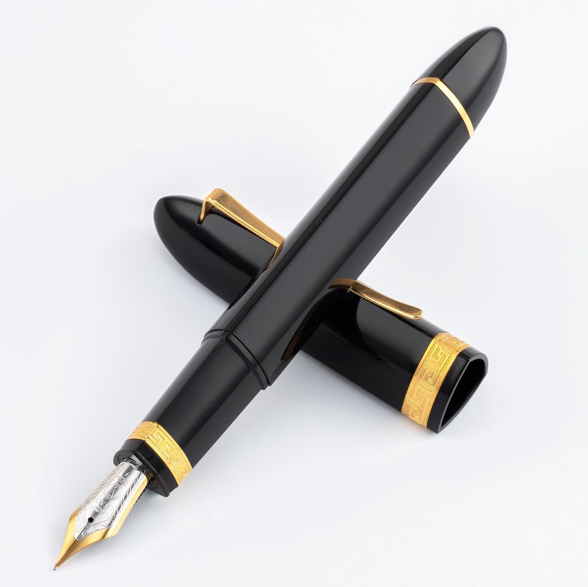 Dailygoods - erofa Majohn V60 Zuiger Vulpen Extra Fijne Penpunt, Zwart Gouden Driehoekige Hars Schrijf Kantoor Pen Set met Geschenkdoos