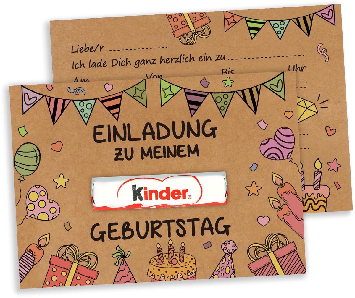 Dailygoods- Uitnodigingskaarten voor Kinderverjaardag - Set van 15 - Kraftpapier - Feest - Kinderfeestje - Party Thema - Verjaardagskaarten