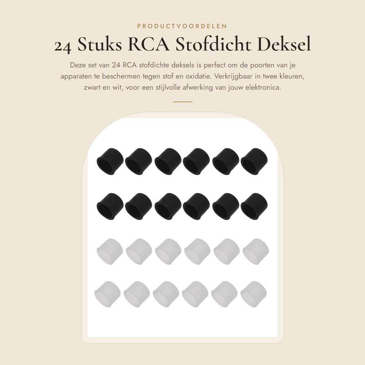 Dailygoods - 24 Stuks RCA Stofdicht Deksel Siliconen Covers (Wit/Zwart)