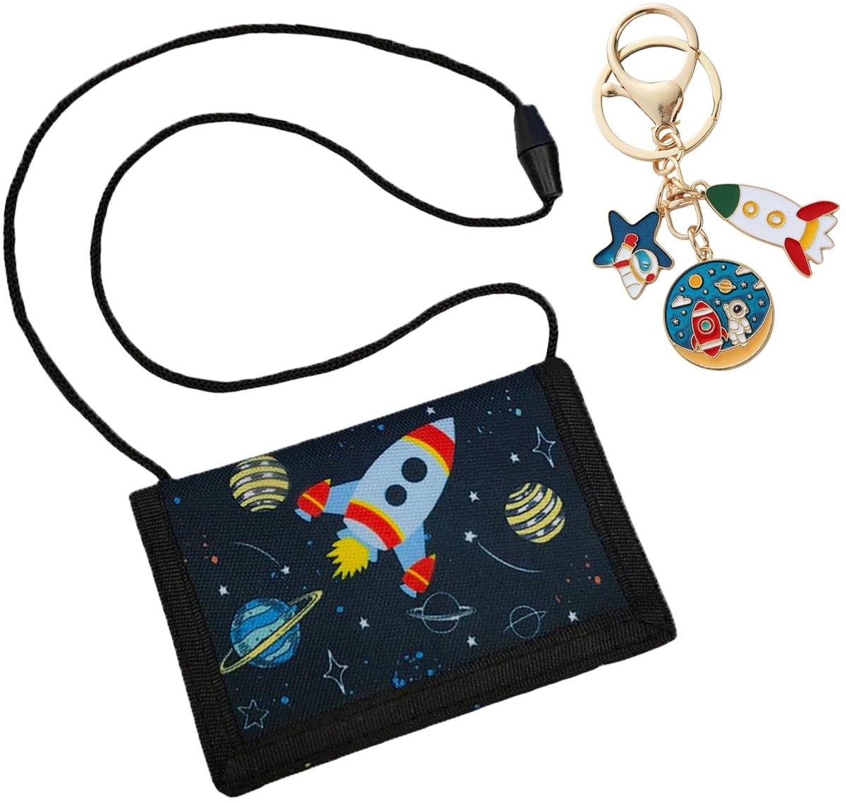 Dailygoods - GWAWG Borstzakje kinderen borstzakje jongens portemonnee jongens portemonnee kinderen met sleutelhanger geschenken portemonnee voor verjaardagscadeau raket