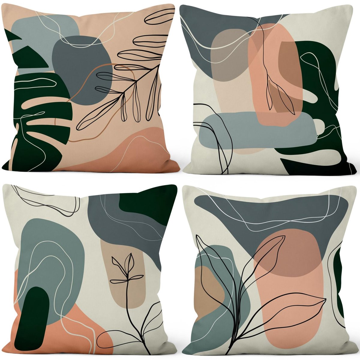 abstract, kussenslopen boho palmbladeren blauw roze geometrisch patroon vierkant kussensloop fluwelen sierkussenhoes voor bank slaapkamer woonkamer thuis, set van 4, 50 b x 50 cm