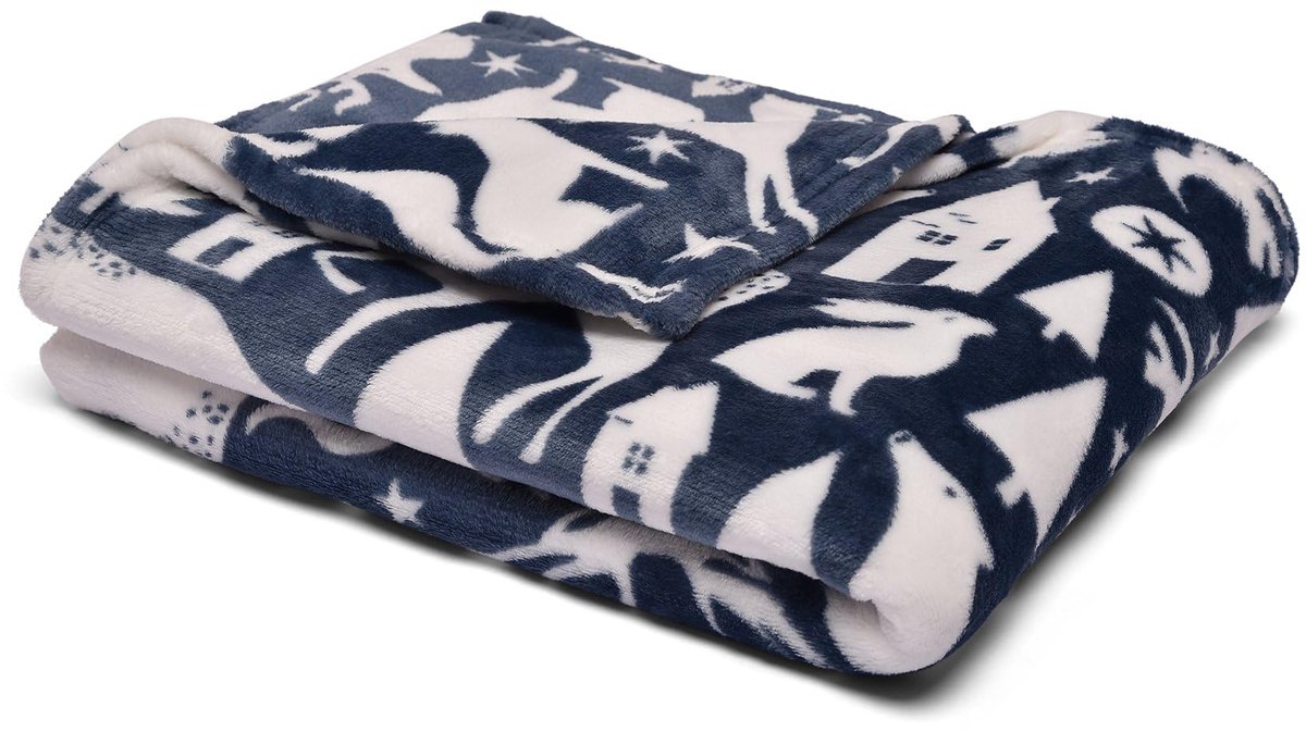 Snug - Scandi Animals - Fleecepleister - 120 x 150 cm in marineblauw